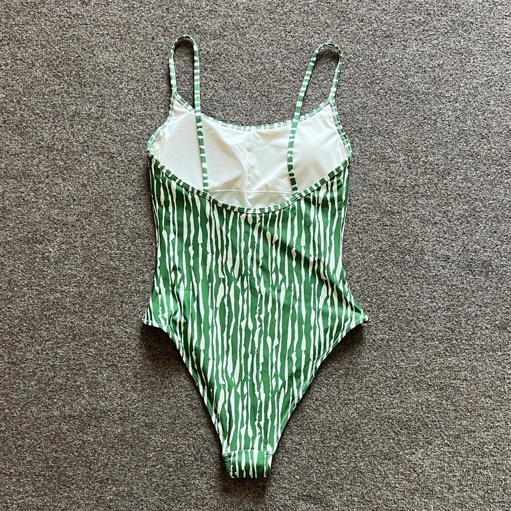 NWT H&M One Piece Swimsuit Green White Bundle of 2 Pieces Women’s Size Small - Picture 3 of 15